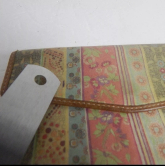 Vintage Fossil Soft Leather Trifold Wallet Floral Stripe Card Holder 7" *READ* - Picture 2 of 8